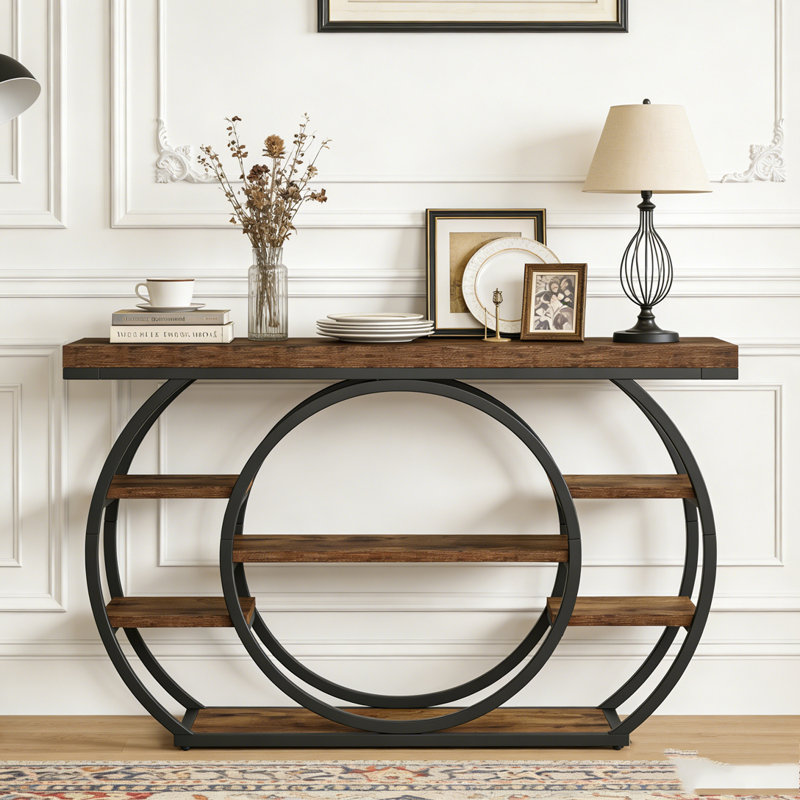 Industrial 5-Tier Sofa Table with Metal Frame