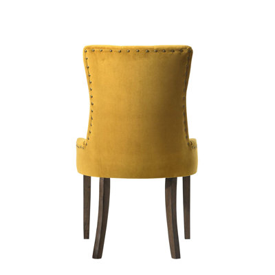 Fabric Tufted Nail-head Trim Side Chair in Beige and Salvaged Oak (Set of 2)