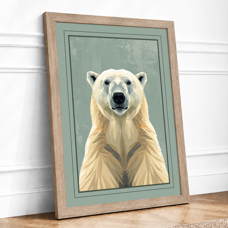 Polar Bear Portrait Minimalist - Framed Print, A2 - 59.4 x 42.0 cm, Oak