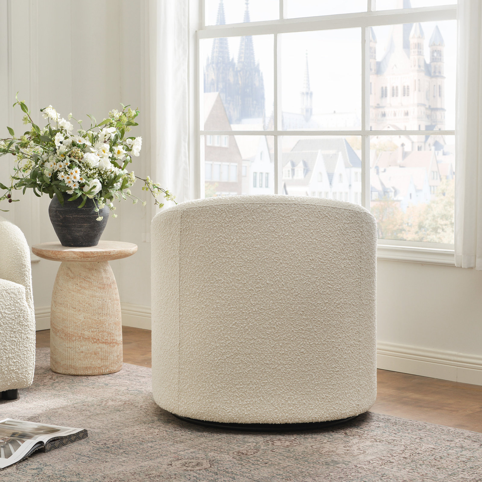 Deans Swivel Barrel Chair, White