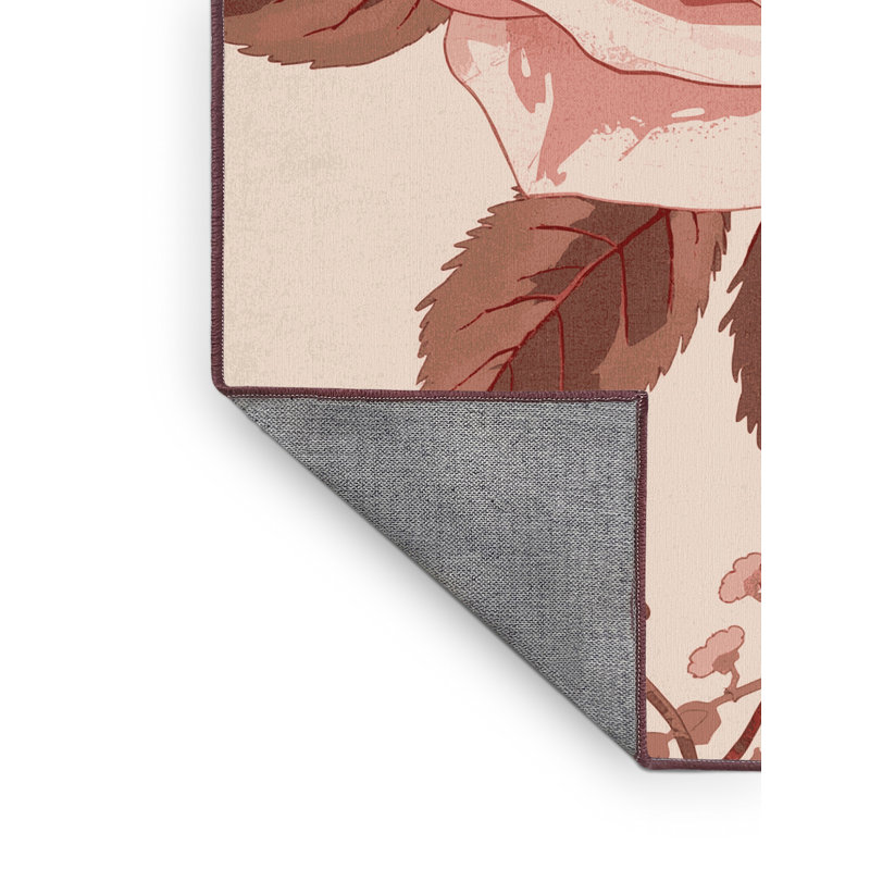 Machine Washable Highbridge Valentines Modern & Contemporary Abstract Rug in Beige – Rose Binding, 7x10