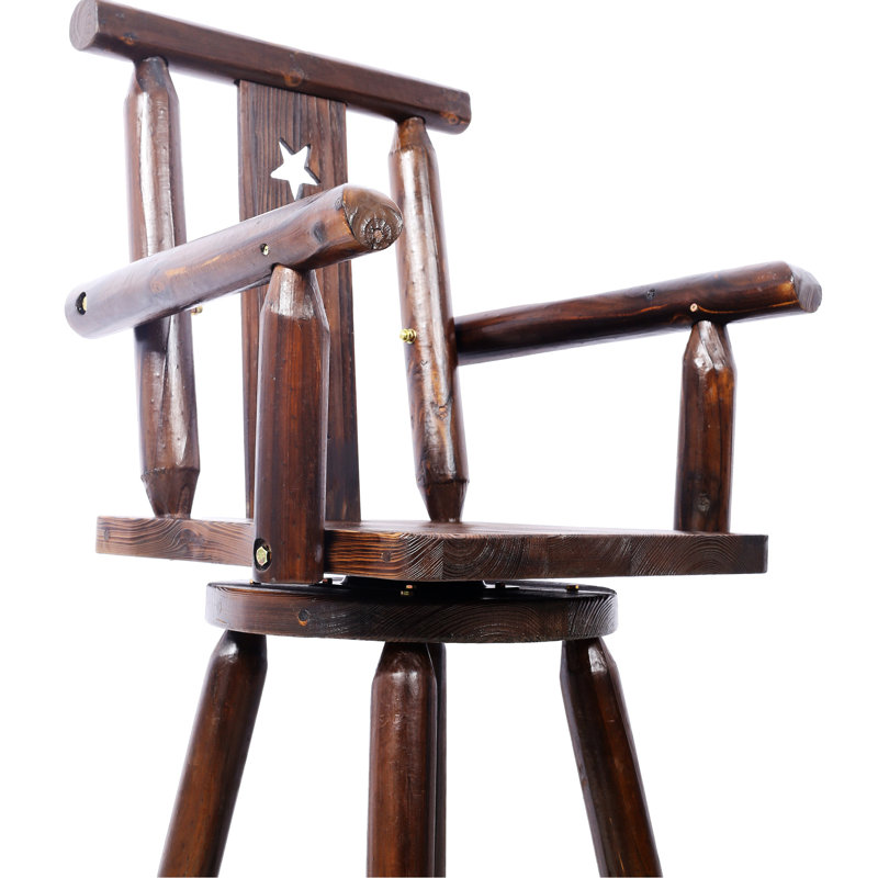 Tabouret de bar ergonomique rustique brun - pivotant sur 360 °, bois de sapin, étoile décorative pour café, pivotant pour bistro, pub, salle à manger
