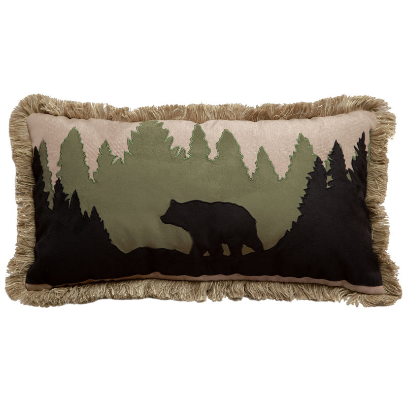 Rustic Rectangular Bear Scene Polyester Throw Pillow