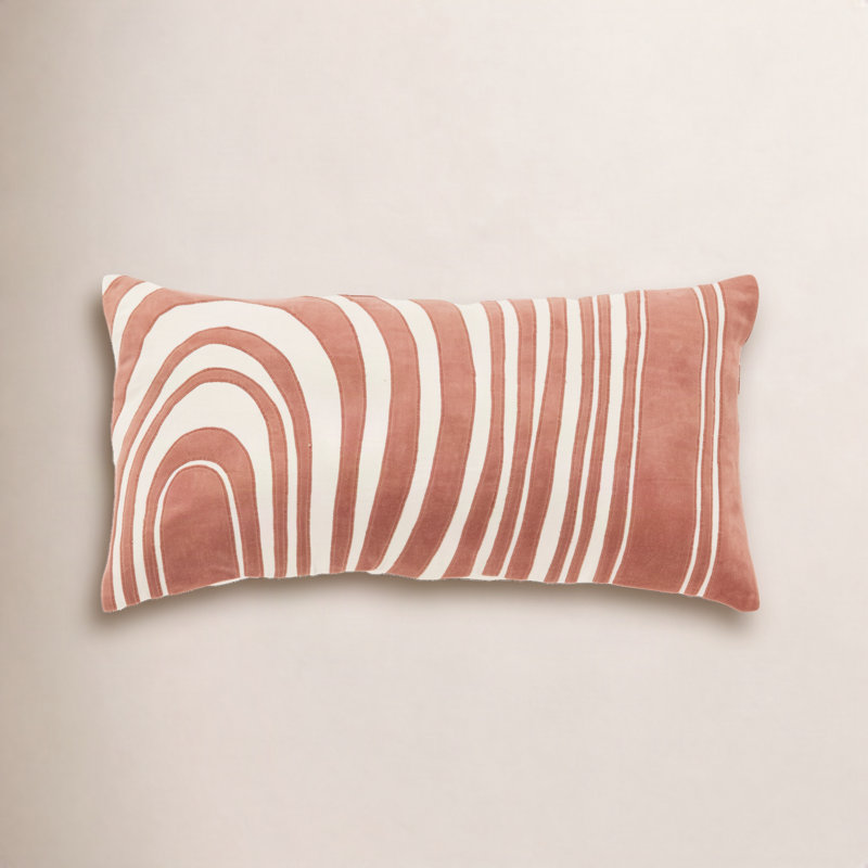 Hatton Embroidered Cotton Throw Pillow, Orange/Beige