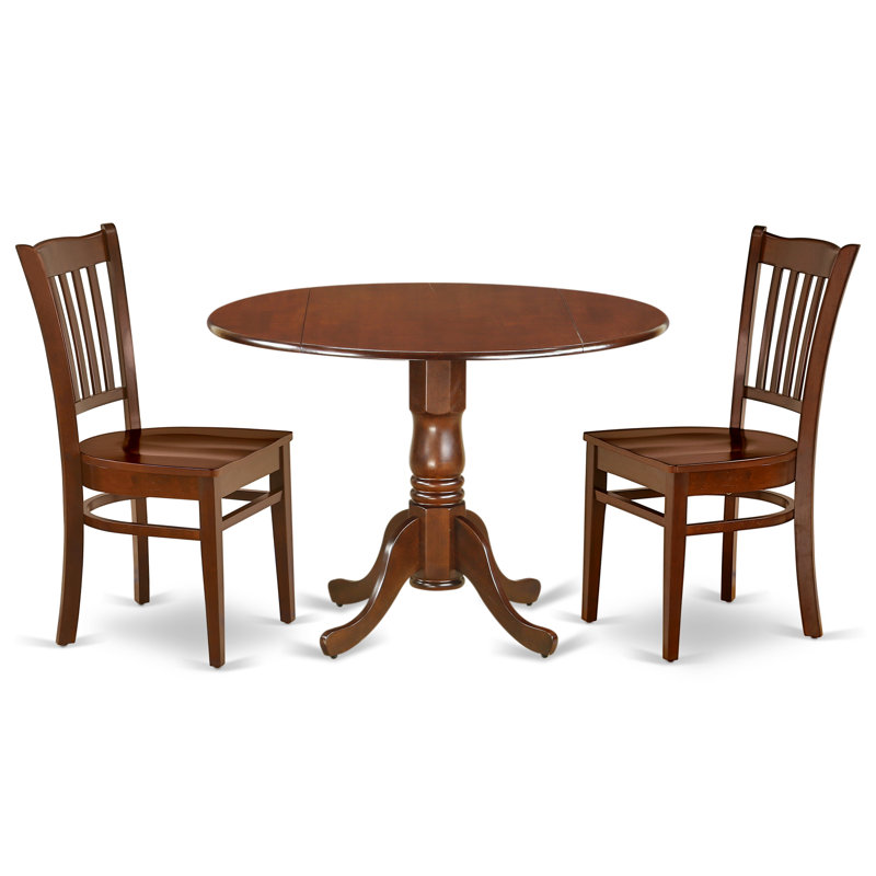 L'ensemble de table de salle à manger 3 pièces contient une table de cuisine ronde avec Dropleaf et 2 chaises de salle à manger, 42 x 42 pouces, acajou