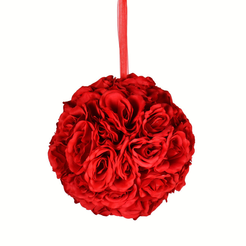 Boule de rose artificielle, Rouge, H 8 po x l 8 po x P 8 po