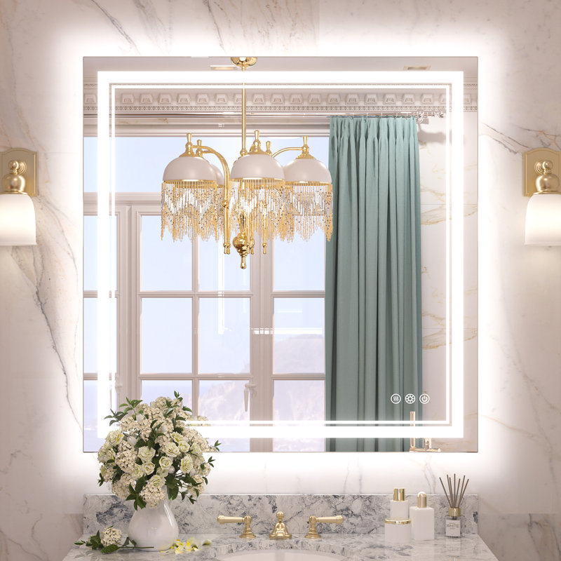 Chrisna LED Bathroom Mirror with Frontlit and Backlit, 3 Colors Temperature & Dimmable Light Anti-fog Tempered Glass Bathroom Vanity Mirror