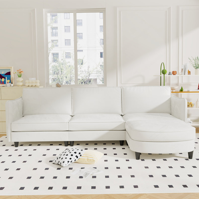 Canapé de grande taille à 3 places de 107,8 po, canapés en forme de L avec repose-pieds mobile, accoudoirs avec poches, fauteuils en tissu modernes pour le salon, l’appartement, le bureau