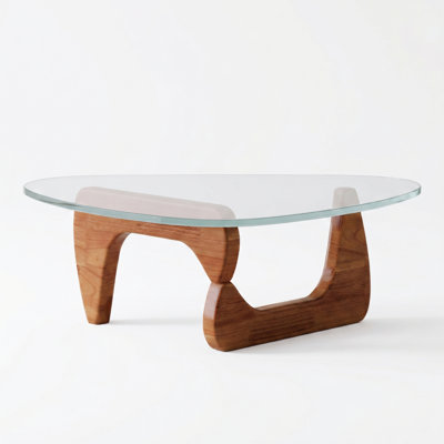 Modern Triangle Abstract Single Coffee Mid-century Table Tea Table With Solid Wood Base And Triangle Tempered Glass