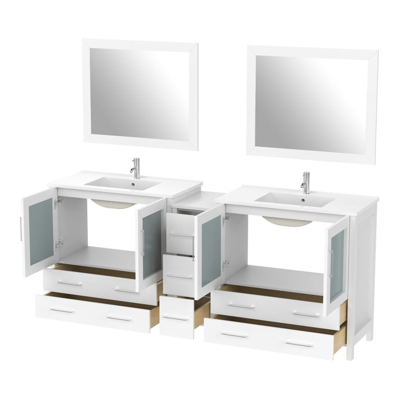  Ensemble de meuble-lavabo double 84 "avec miroir 84", Blanc