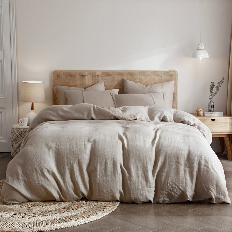 100% French Linen Duvet Cover & Sham Set with Hidden Zipper and Corner Ties, Queen Duvet Cover + 2 Standard Pillowcases