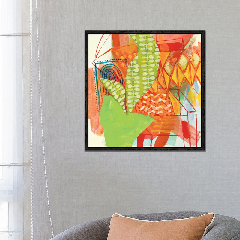 Orange Chair With Potted Plant And Beach Towel by Pamela Staker - Painting on Canvas, 66.04 cm H x 66.04 cm W, Black Framed