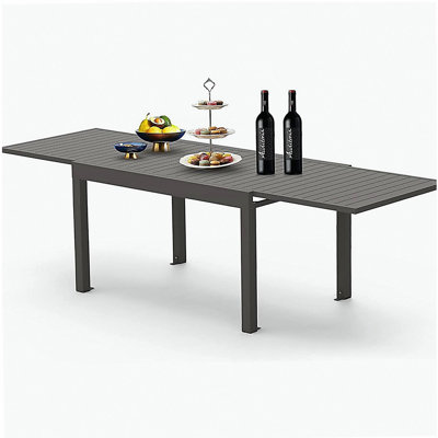 Large Extendable Patio Dining Table, Aluminum Metal Indoor Outdoor 53"- 106" Adjustable for 6-8 Person Rectangular Table for Porch Backyard Balcony Ga