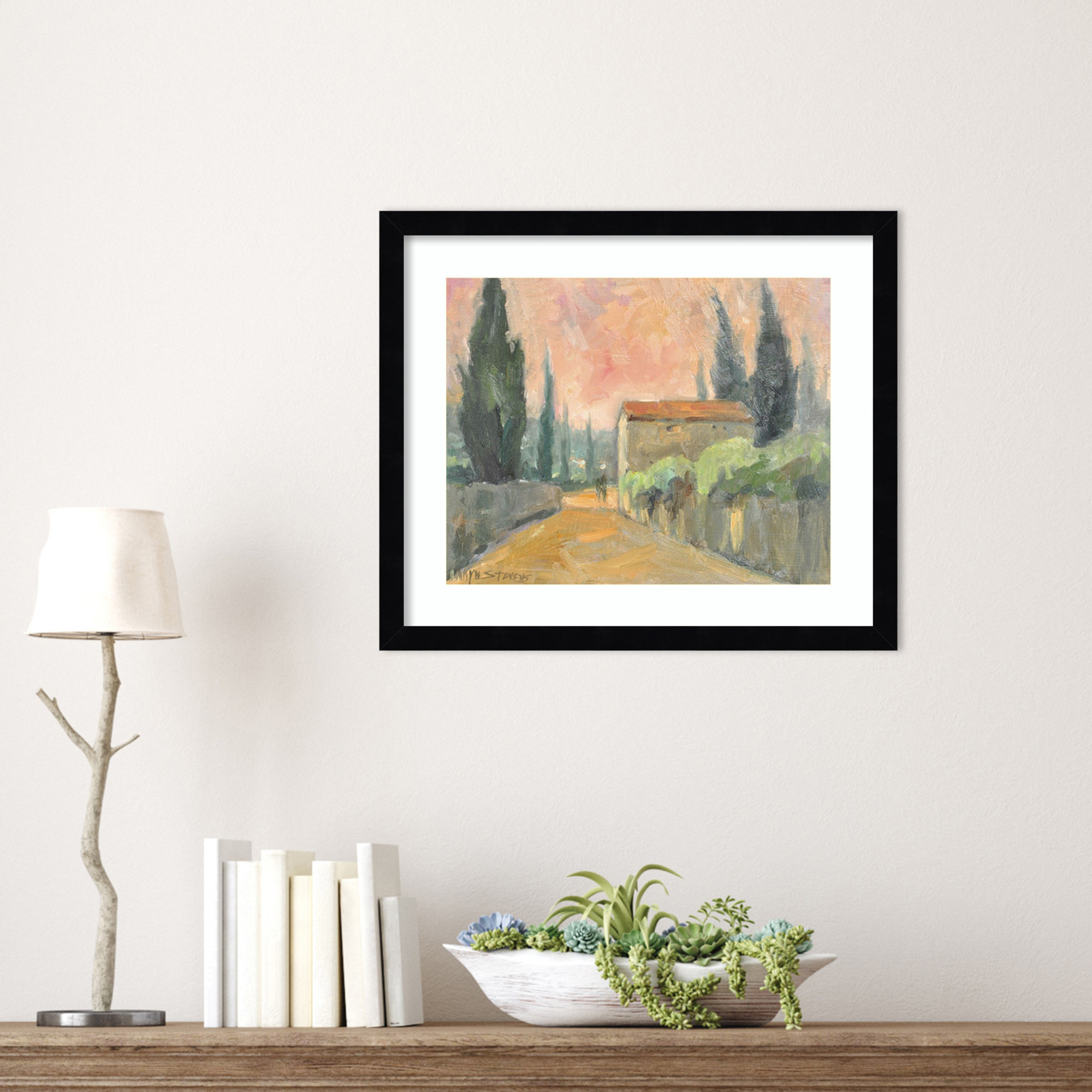 Tuscan Farmhouse by Wood Framed Wall Art Print, Black, 15" H x 17" W
