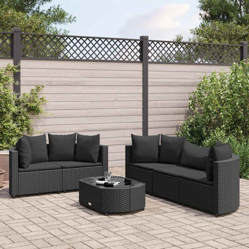  Ensemble de 6 chaises de patio noires, Coussin noir / structure noire