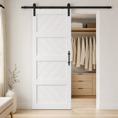 4-Lite Paneled Manufactured Wood Barn Door with Hardware Kit