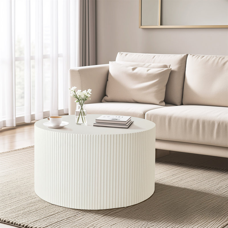 Vertical Stripe Design Nesting Coffee Table Set for Living Room, Bedroom, Beige, 15.75" H x 31.5" L x 31.5" W
