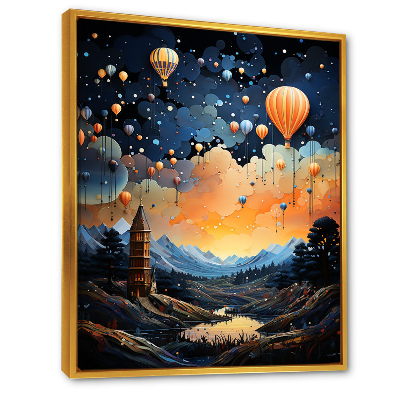 Vol en montgolfière, Cadre flottant doré, H 32 po x l 16 po x P 1 po