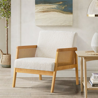 Chaise d'appoint avec accoudoirs rembourrés en tissu sherpa et structure Mid-Century
