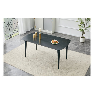 Modern Rectangular Sintered Stone Dining Table with Gold-Plated Legs (Vic Dark)