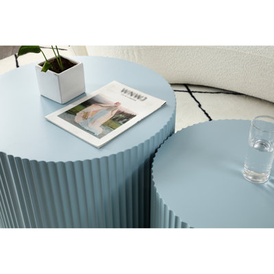 2 tables basses faites à la main, table ronde bleue pour espace de vie, emboîtement moderne de 2, salon,