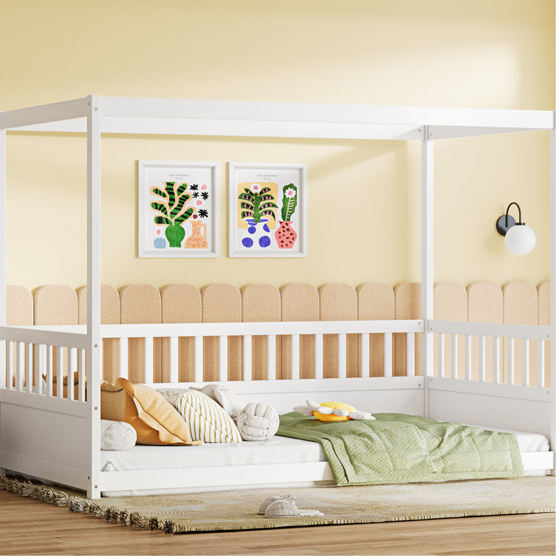 Structure de lit simple - construction, avec auvent en bois d'instructions d'assemblage facile et confortable, finition blanche
