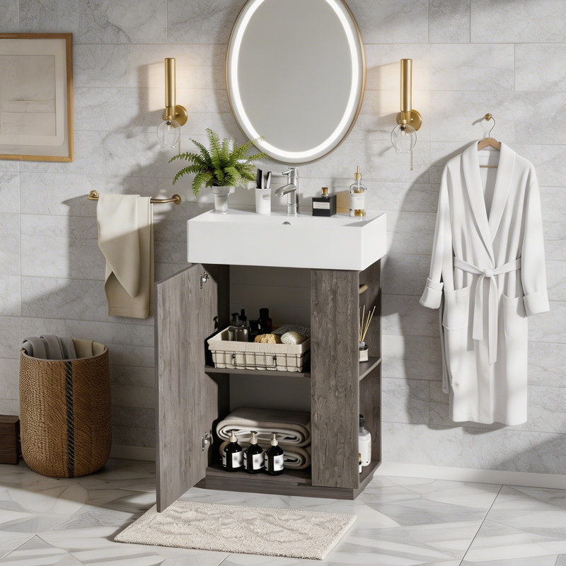 Meuble-lavabo 21,6 po avec lavabo en céramique, Gris foncé