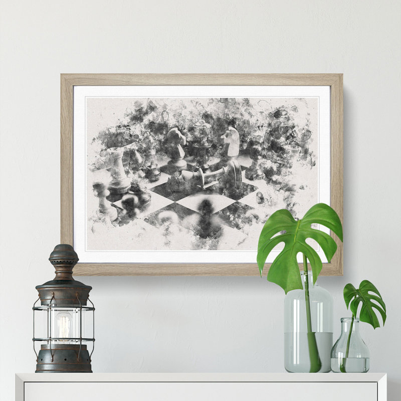 Chess Checkmate - Picture Frame Painting Print, 45cm H x 63cm W x 2cm D, Oak Framed