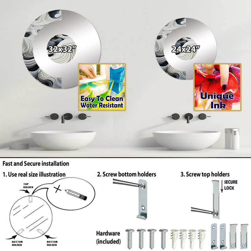 Bralynne - Miroir mural demi-cercle, 31,4 po x 31,4 po