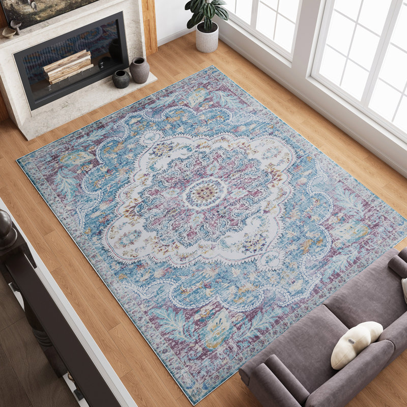 Tapis oriental à poils courts antidérapant Dianeli, Rectangle 4pi x 6 pi