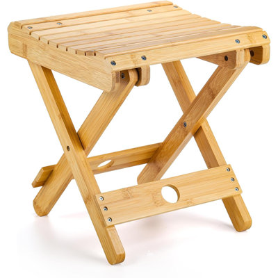 Bamboo Folding Step Stool - 12 Inch Height Bamboo Shower Bench Stool Spa Bath Seat Chairs, Portable Small Stool Little Chair