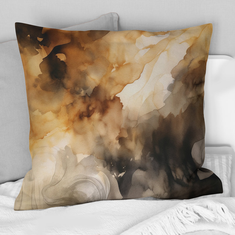 Brown And Cream Abstract Fluidity - Abstract Printed Throw Pillow, Square 16"