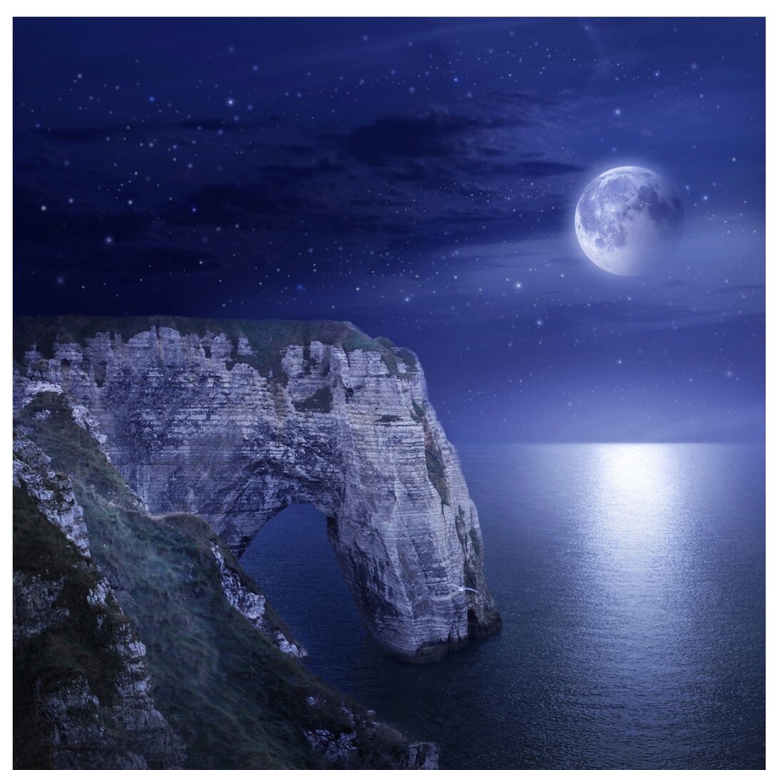 Seidenmatte Tapete Étretat in the Moonlight