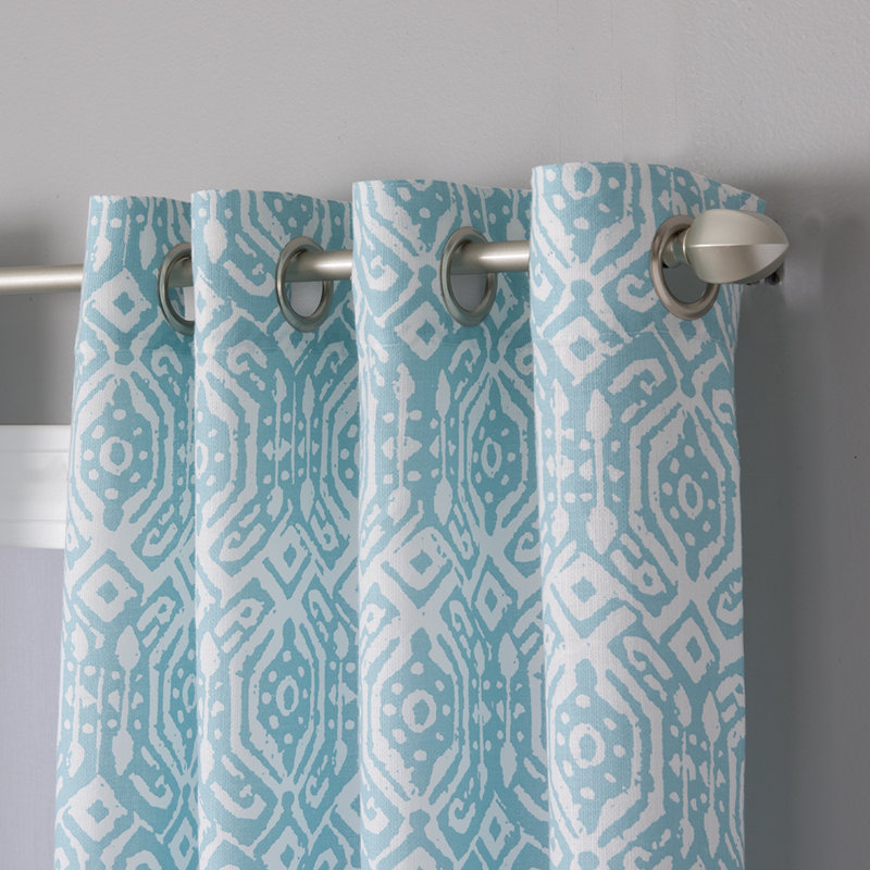 Jimena Polyester / Cotton Light-Filtering Batik Print Curtain Panel with Grommet Top, Teal/White, 50" x 84"