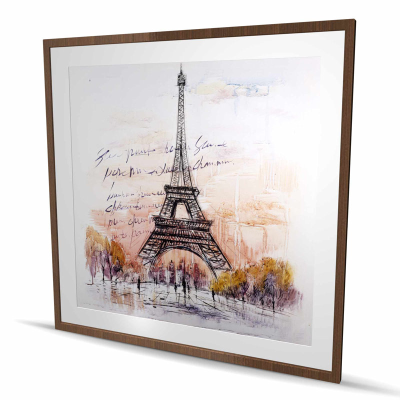 Eiffel Tower Sketch - Romantic Orange Framed Matted Print