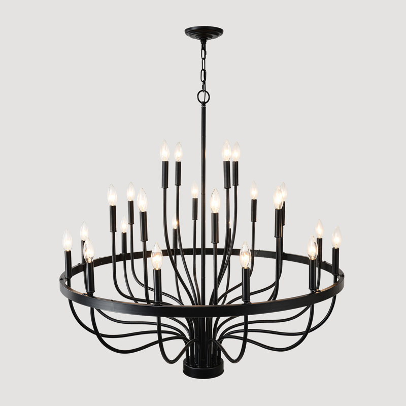 24 - Noir mat - Style bougie en fer industriel pour le salon, la chambre à coucher et la cuisine. Conception moderne suspendue. Option de hauteur réglable. Ampoule E12 non incluse. Luxe américain