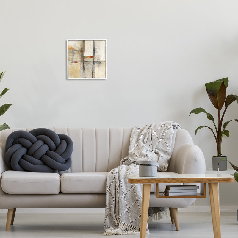 Abstraction géométrique beige, impression sur bois, H 12 po x l 12 po x P 1,5 po, Cadre blanc