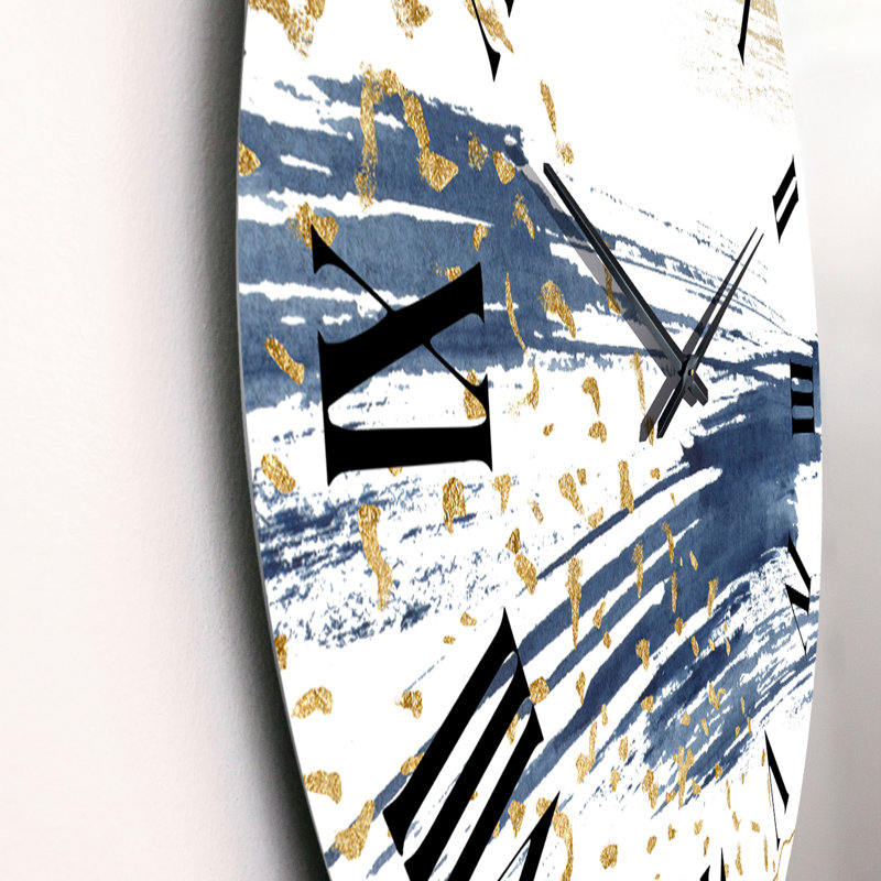 Dark Blue and Gold Abstract I - Modern wall clock, Large