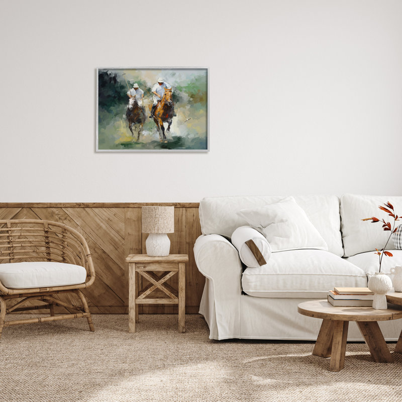 Gray Framed Polo Players on Horses Giclee Art Print