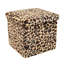 15" Tan and Black Faux Fur Leopard Storage Ottoman