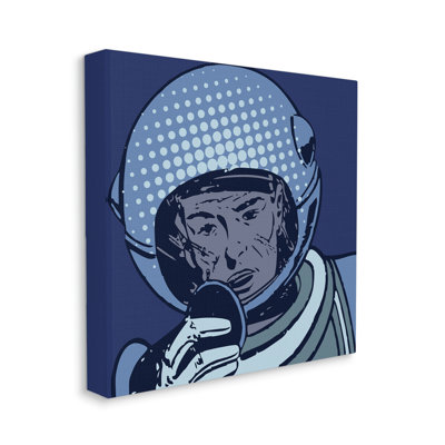 Rétro astronaute, portrait, rétro, bleu, pop, espace, casque, gris, ferme, rustique, encadré, estampe numérique, art texturé par Daphne Polselli