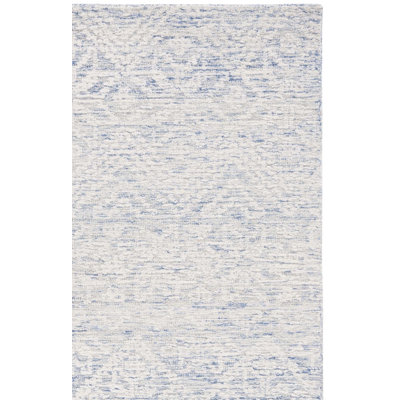 Bathsheb Hand Tufted Wool/Cotton with Cotton Backing Geometric Rug in Blue/Ivory