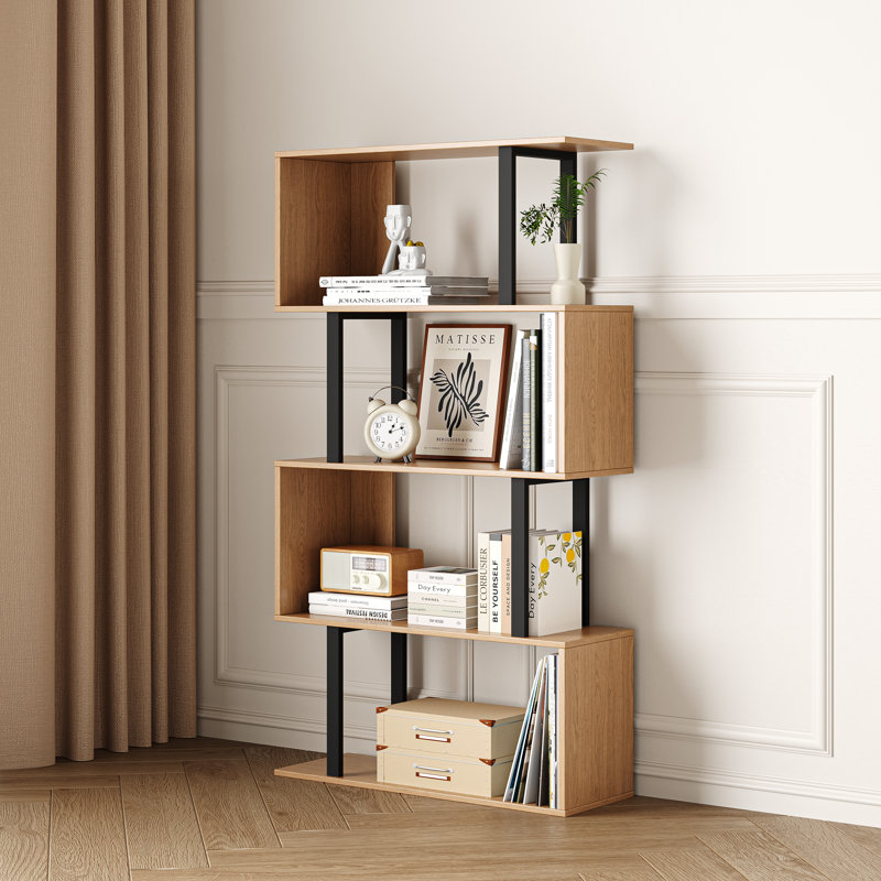 Linford Modern Industrial 6-Tier Storage Shelf With Open Storage Design, Natural, 62" H x 27.5" W x 9" D
