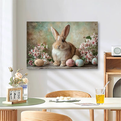 Lapins et œufs de Pâques, scène festive, grande galerie d'art sur toile tendue pour salon et chambre à coucher