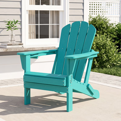 All-Weather HDPE Folding Adirondack Chair Outdoor Patio Fire Pit Chair with Cup Holder