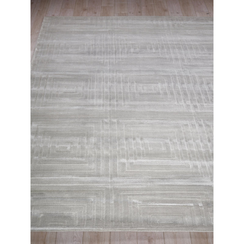 Tovello Modern Handmade Silky Nylon Light Silver Area Rug, Rectangle 12' x 15'