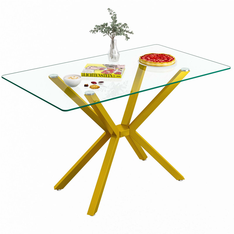 Table de salle à manger rectangulaire 47,24 "en verre trempé transparent, Doré