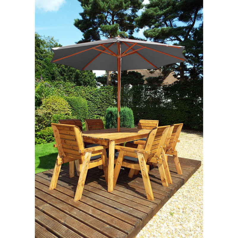 Faulkner 6 Seater Dining Set with Cushions and Parasol, Grey