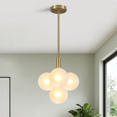 4 - Light Linear Dimmable Sphere Sputnik Design Tiered Chandelier With Glass Globe Shade