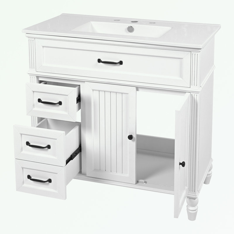 Meuble-lavabo avec lavabo et trois tiroirs, Blanc